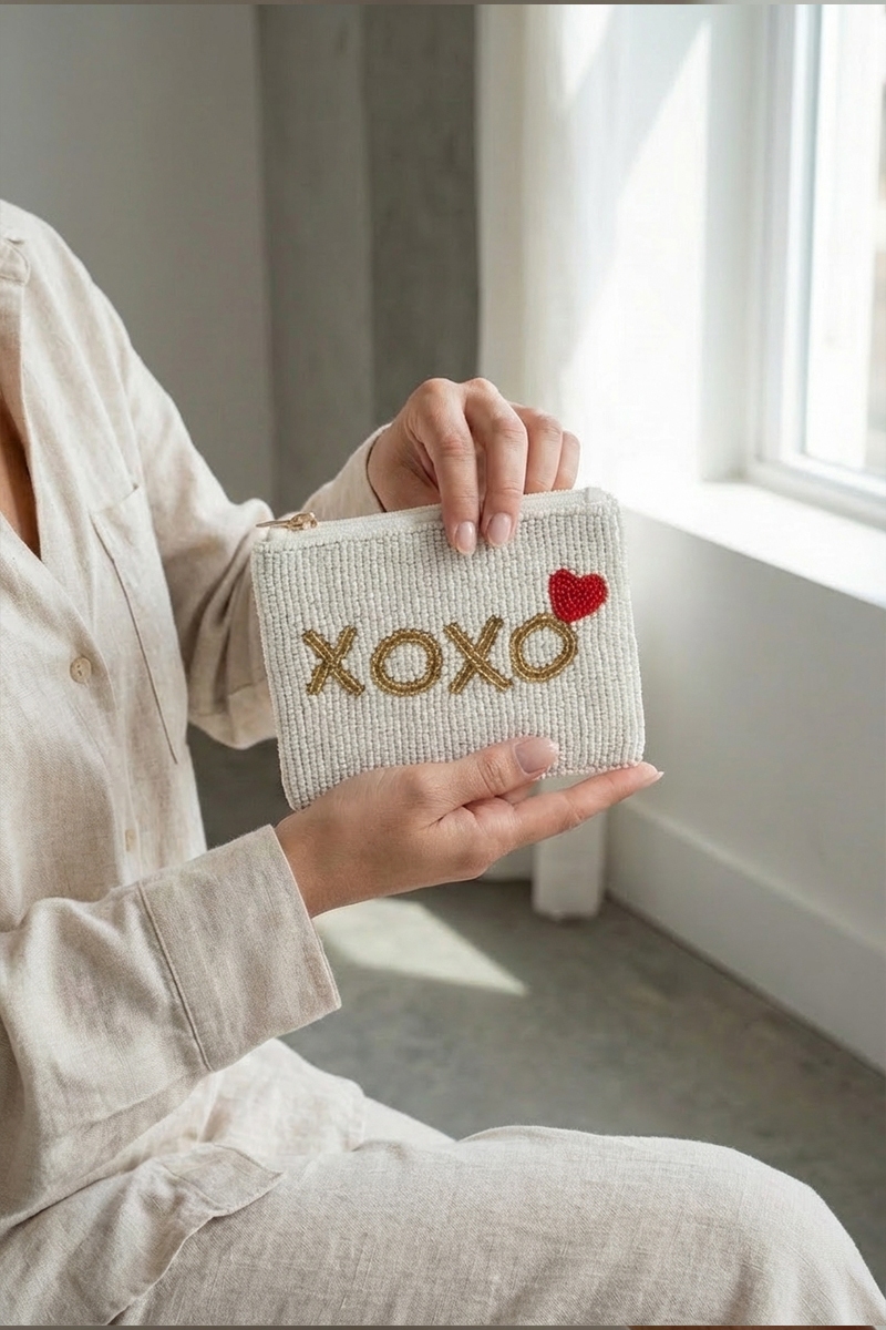 Xoxo Heart Beaded Coin Purse