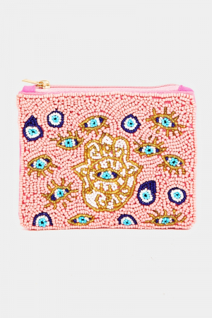Multi Evil Eye Hamsa Hand Beaded Coin Purse