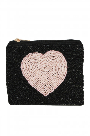 White Heart Beaded Coin Purse