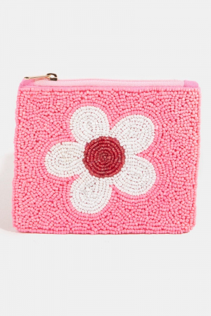 Seed Beaded Flower Coin Purse