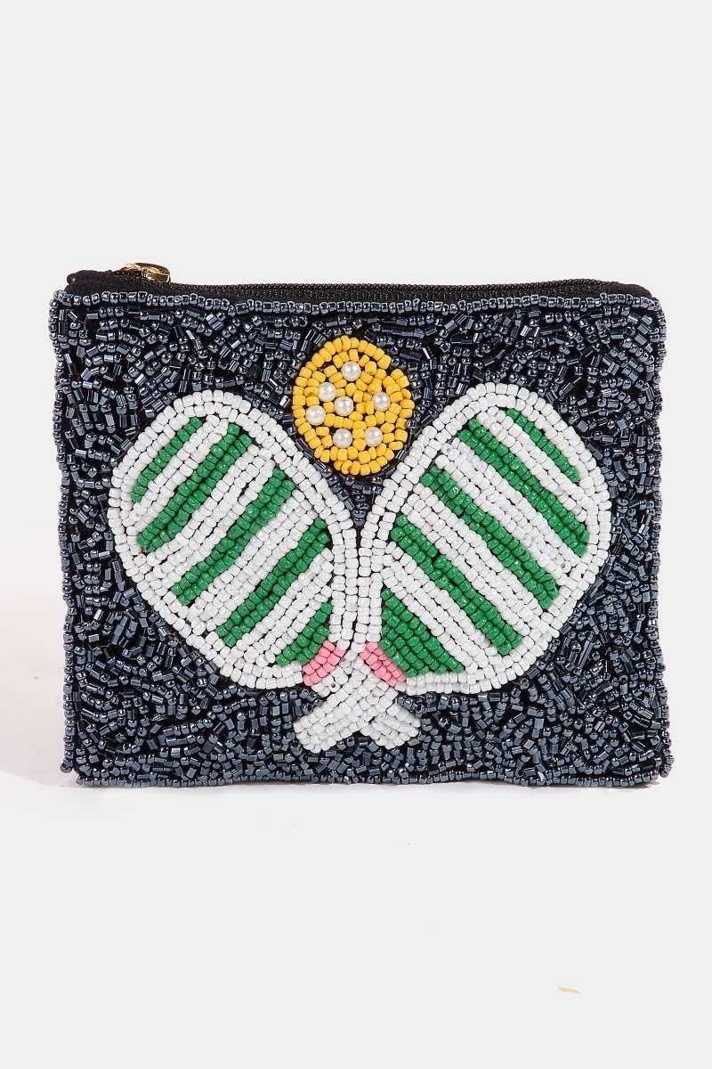 Pickle Ball Seed Beaded Coin Purse