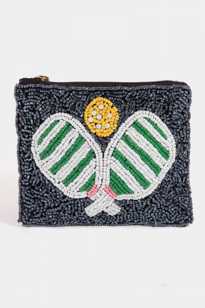 Pickle Ball Seed Beaded Coin Purse