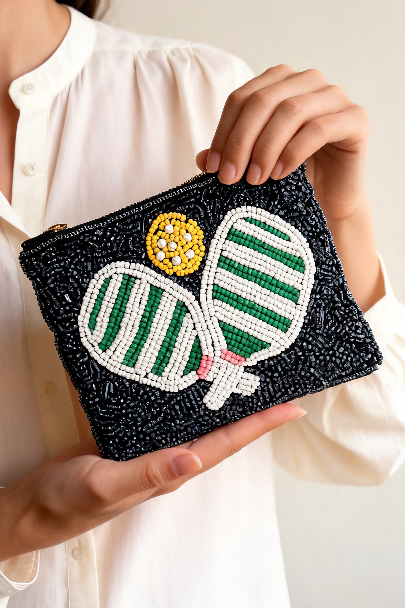 Pickle Ball Seed Beaded Coin Purse