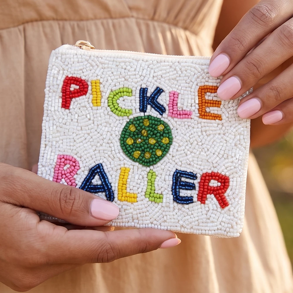 Pickle Baller Pickleball Beaded Coin Pouch