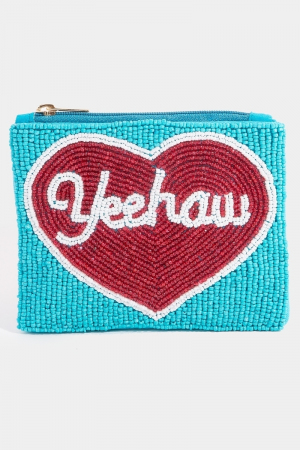 Yeehaw Heart Seed Beaded Coin Purse