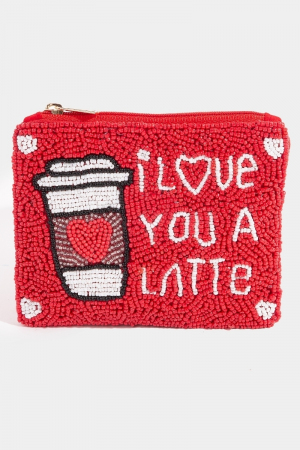 I Love You A Latte Seed Beaded Coin Purse
