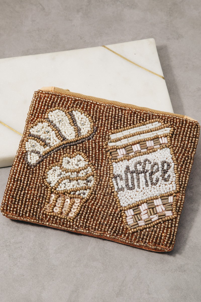 Coffee And Pastries Seed Beaded Coin Purse