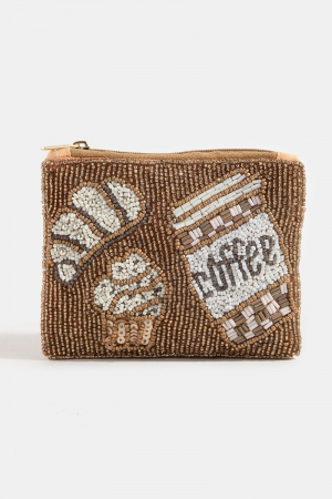 Coffee And Pastries Seed Beaded Coin Purse