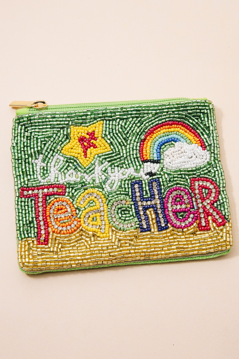 Thank You Teacher Rainbow Seed Beaded Coin Purse
