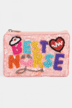 Best Nurse Sequin And Seed Beaded Coin Purse