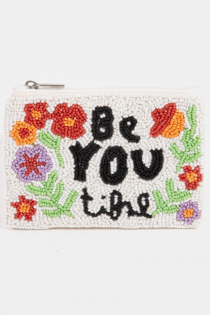 Be You Tiful Floral Seed Beaded Coin Purse