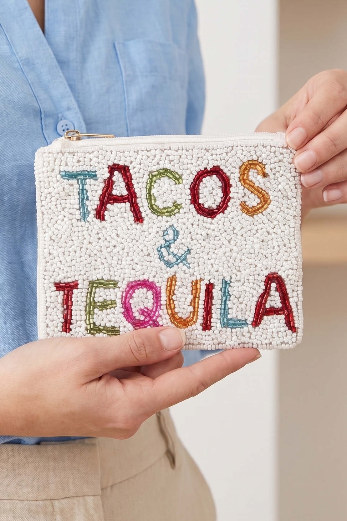 Tacos And Tequila Beaded Coin Purse