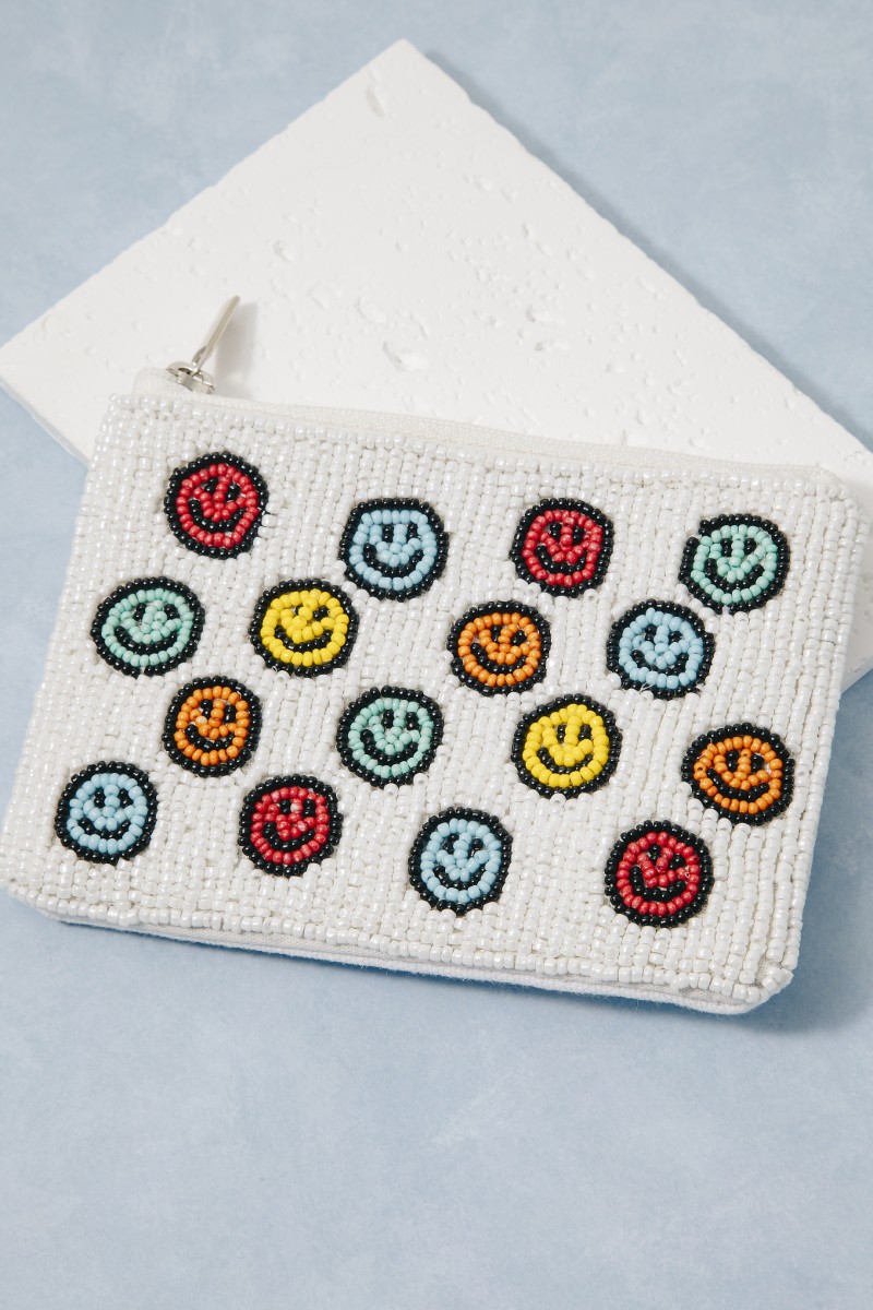 Colorful Smiley Face Emojis Seed Beaded Coin Purse