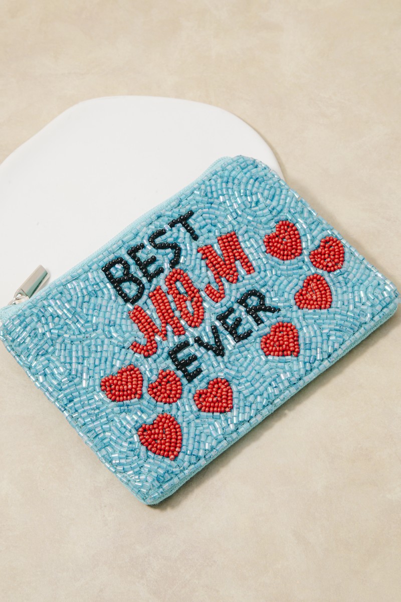 Best Mom Ever Hearts Seed Beaded Coin Purse