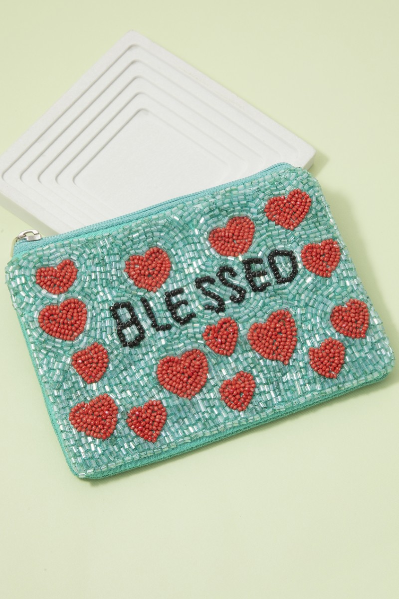 Seed Beaded Blessed Hearts Coin Purse