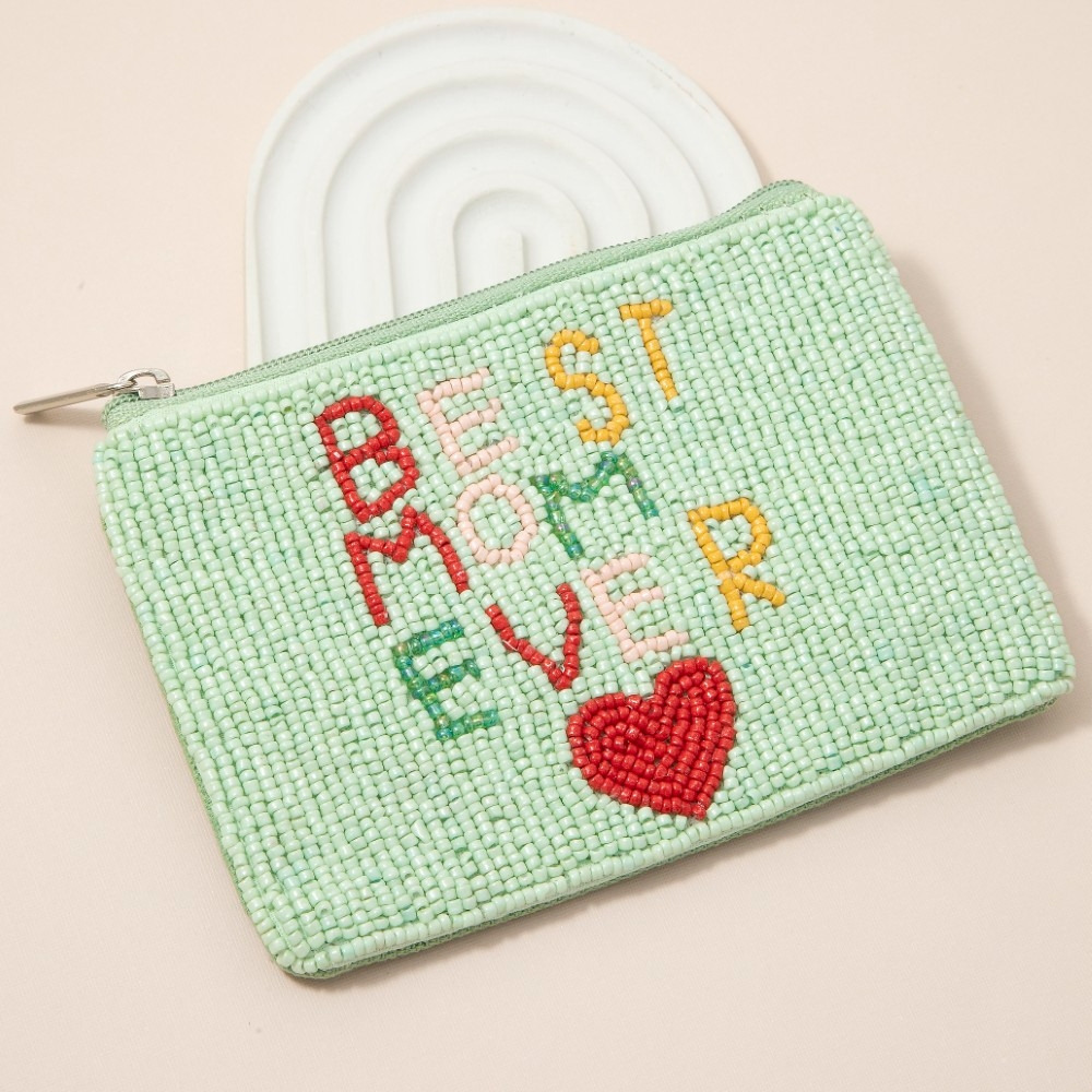 Heart Best Mom Ever Seed Beaded Coin Purse