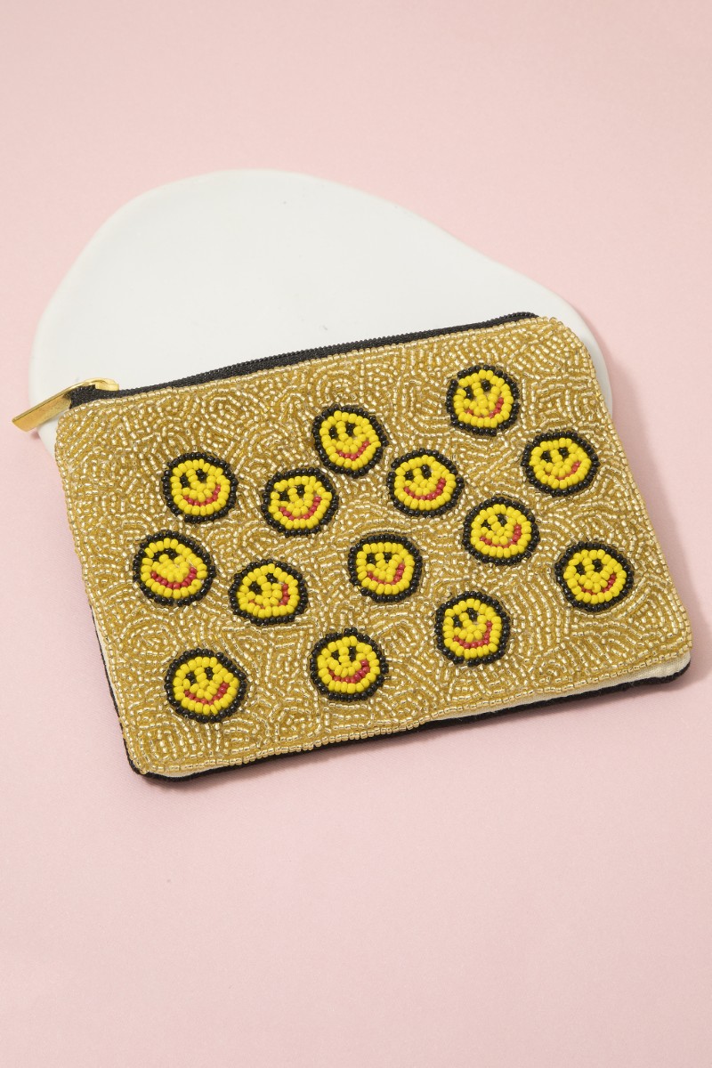 Smiley Face Emojis Seed Beaded Coin Purse
