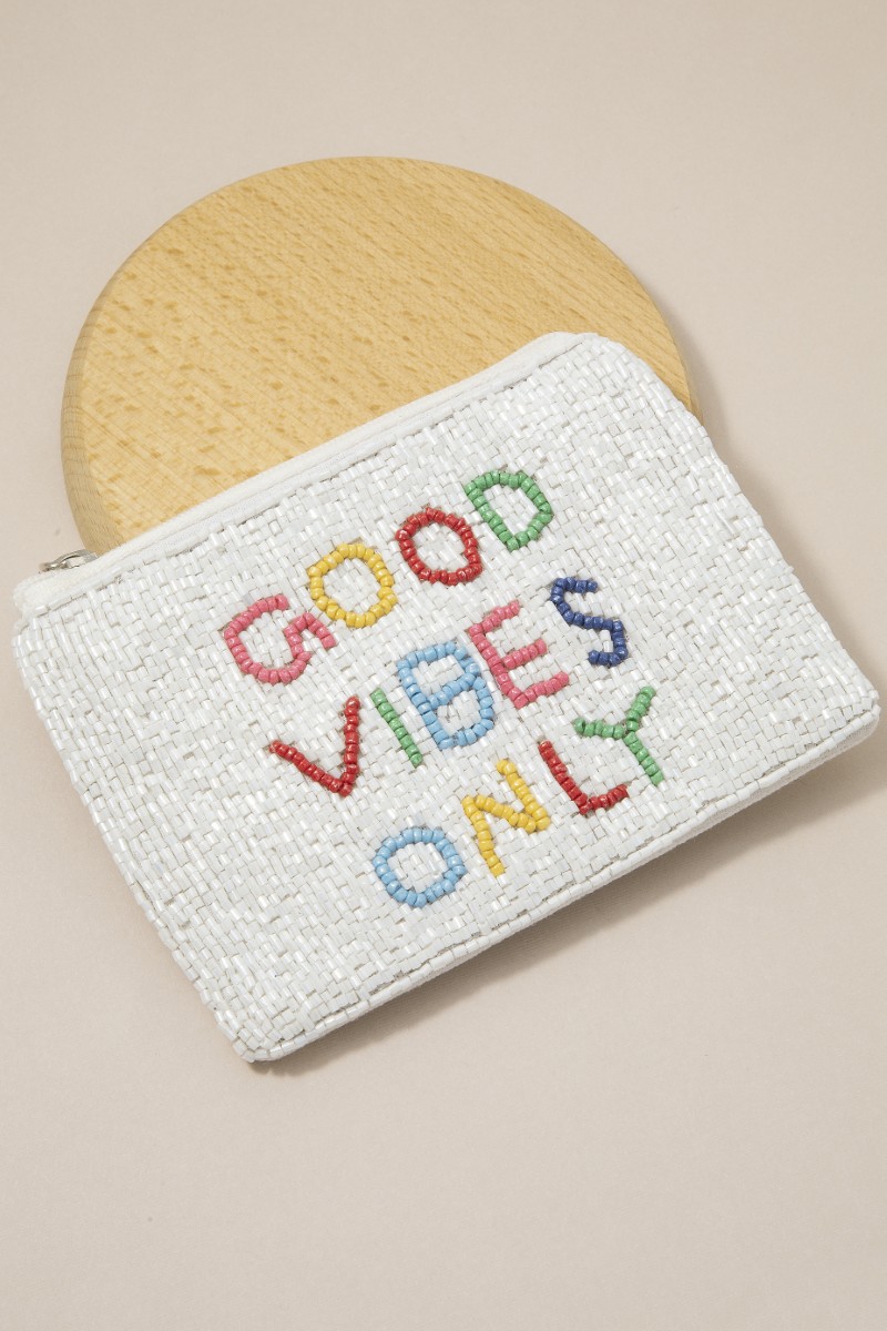 Rainbow Good Vibes Only Seed Beaded Coin Purse
