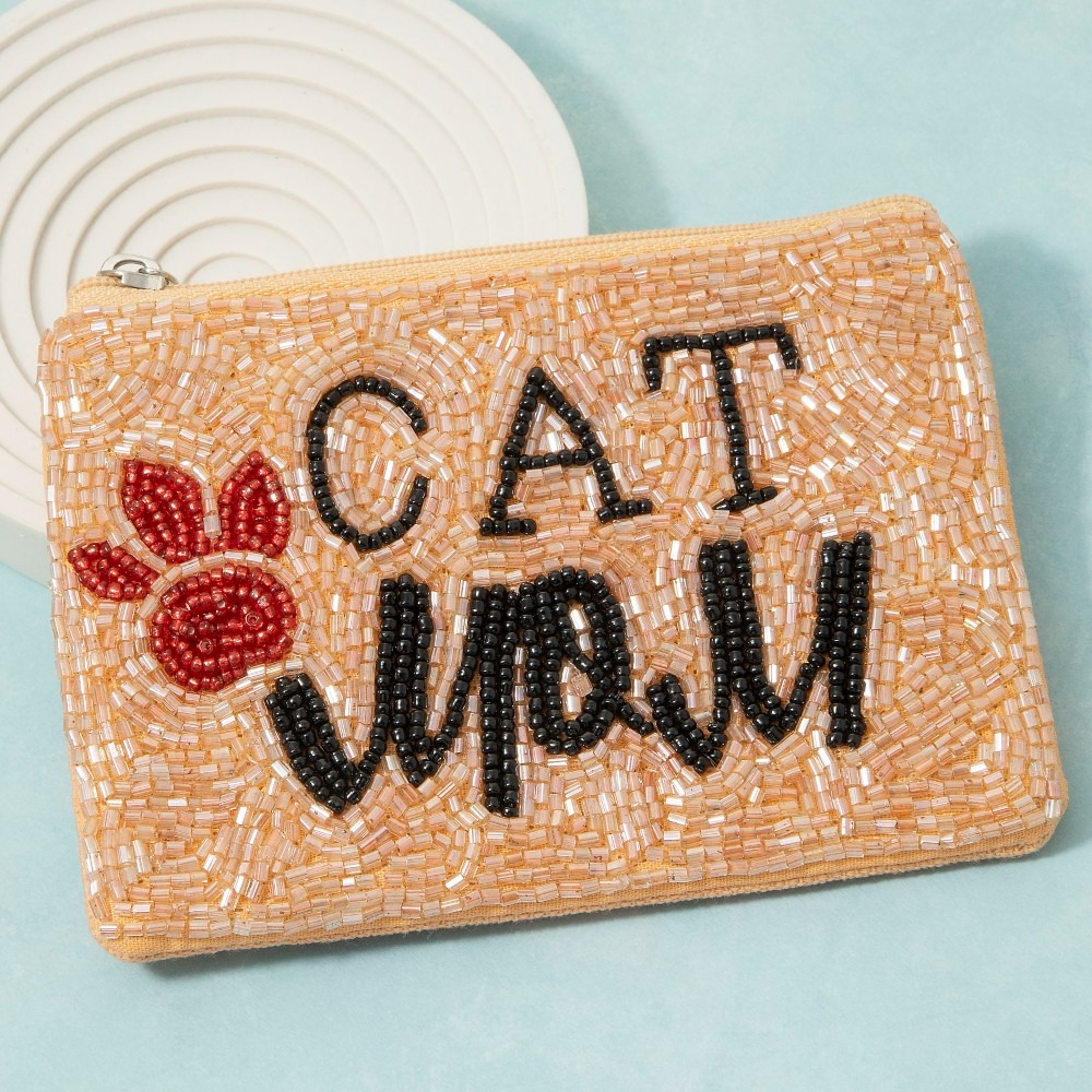 Seed Beaded Cat Mom Coin Purse
