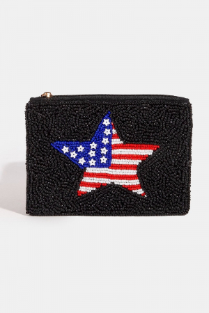 Seed Beaded Usa Flag Star Coin Purse