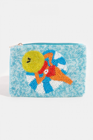 Sunbathing Pool Lady Seed Beaded Coin Purse