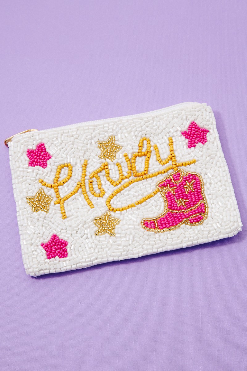 Western Cowboy Boots Howdy Seed Beaded Coin Purse