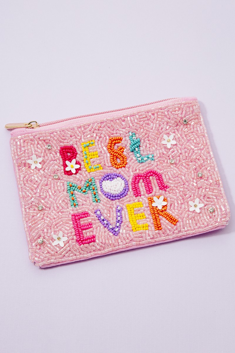 Best Mom Ever Floral Seed Beaded Coin Purse