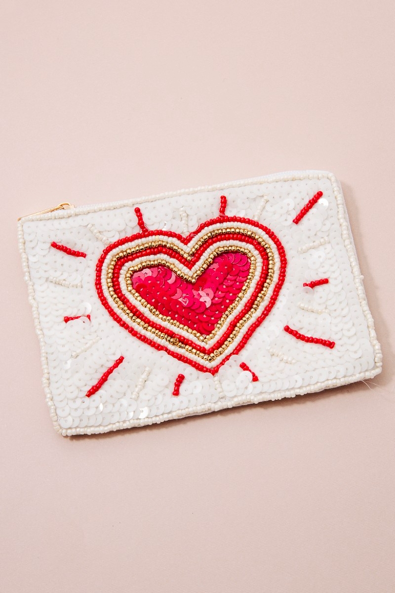 Shining Heart Seed Beaded Coin Purse