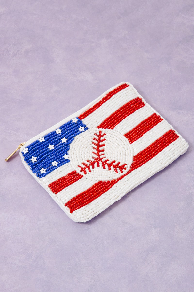 Seed Beaded Usa Flag Baseball Coin Purse
