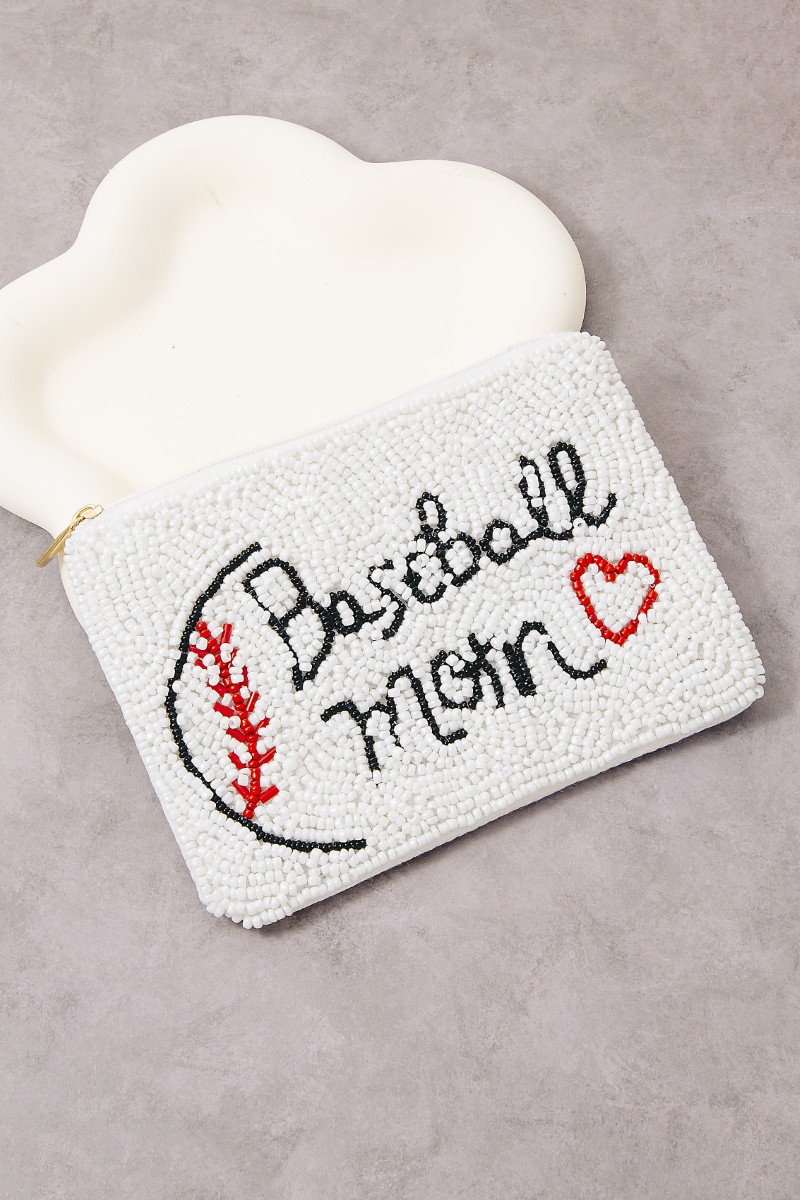 Baseball Mom Seed Beaded Coin Purse