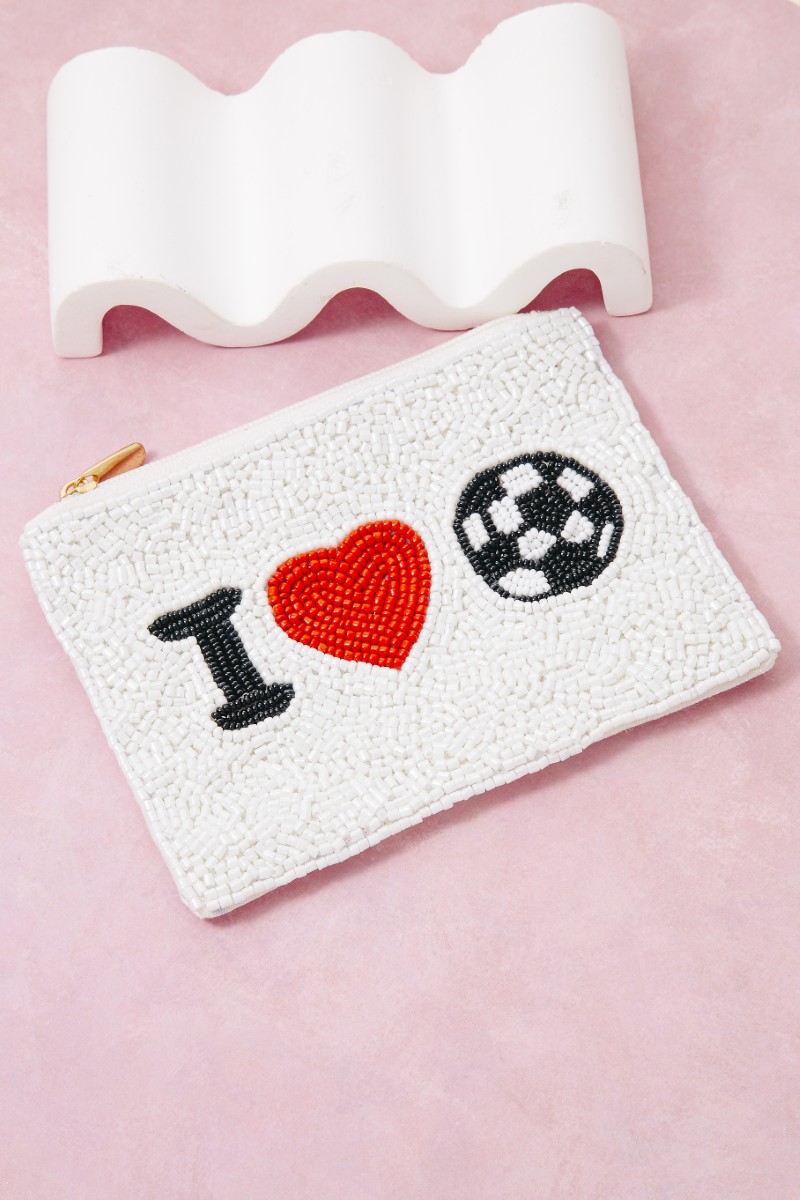 Seed Beaded I Love Soccer Coin Purse