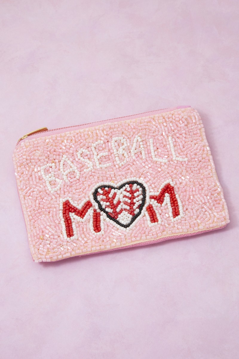 Seed Beaded Baseball Mom Coin Purse
