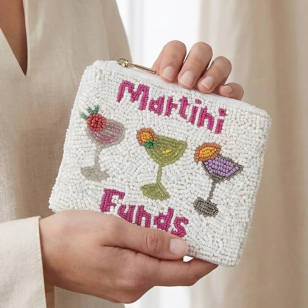 Seed Beaded Martini Funds Coin Purse