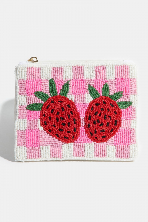 Seed Beaded Double Strawberry Coin Purse