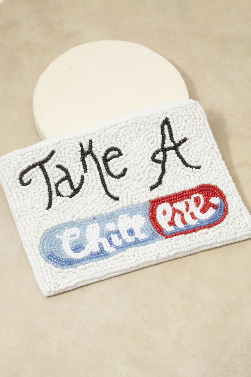 Take A Chill Pill Seed Beaded Coin Purse