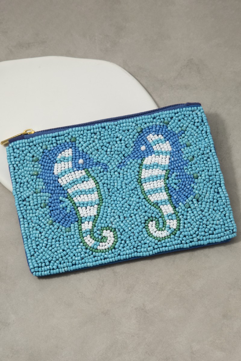 Sea Horses Seed Beaded Coin Purse