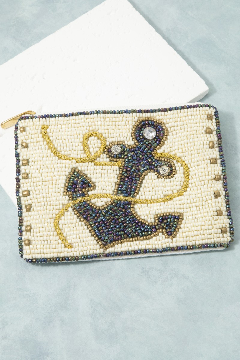 Sea Anchor And Rope Seed Beaded Coin Purse