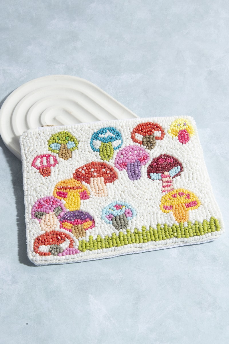 Seed Beaded Multi Mushroom Coin Purse