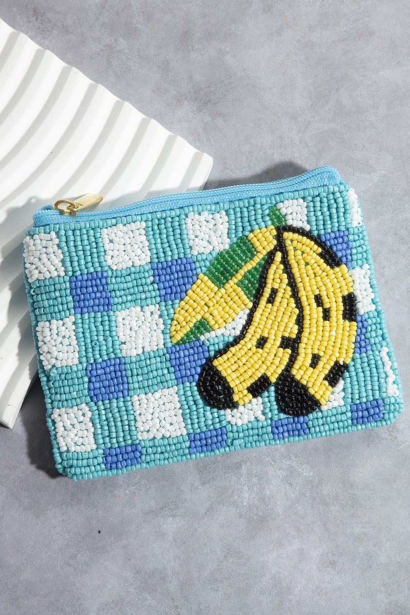 Seed Beaded Ripe Banana Coin Purse
