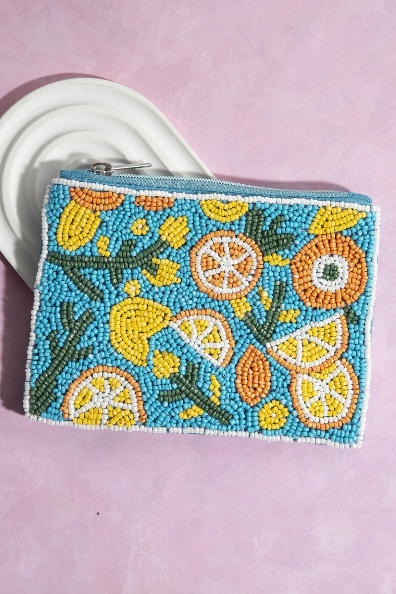 Seed Beaded Lemon Fruit Coin Purse