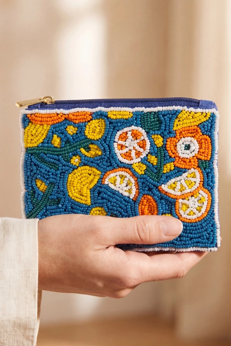 Seed Beaded Lemon Fruit Coin Purse