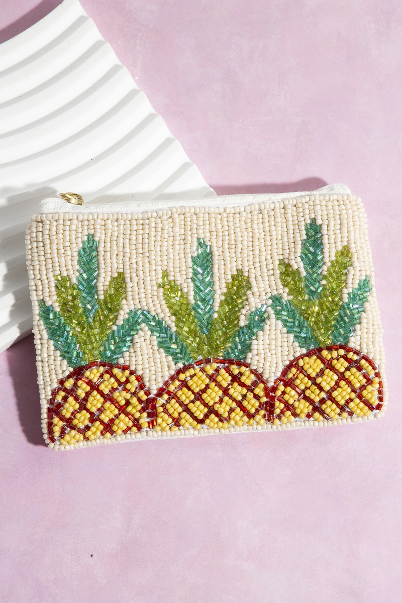 Seed Beaded Triple Pineapple Coin Purse