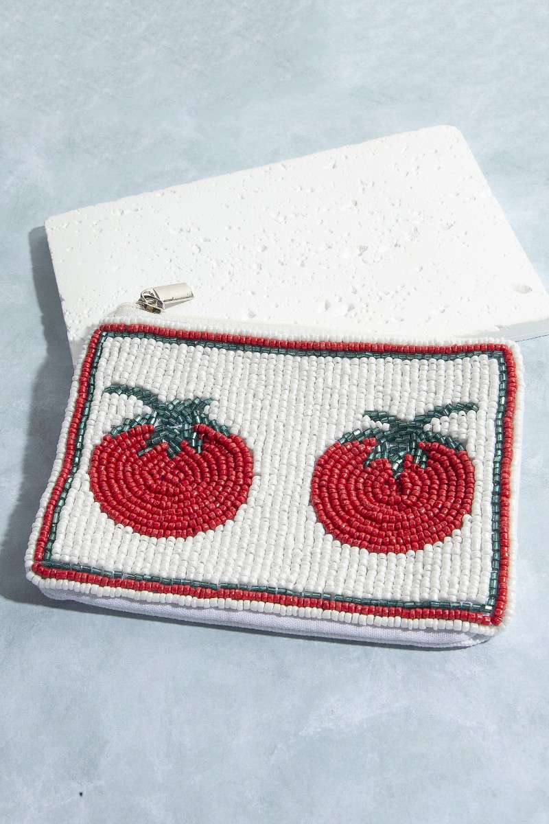 Seed Beaded Two Tomatoes Fruit Coin Purse