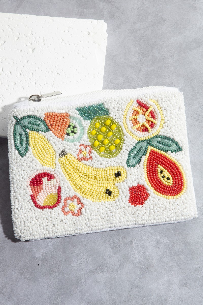Seed Beaded Assorted Fruit Coin Purse