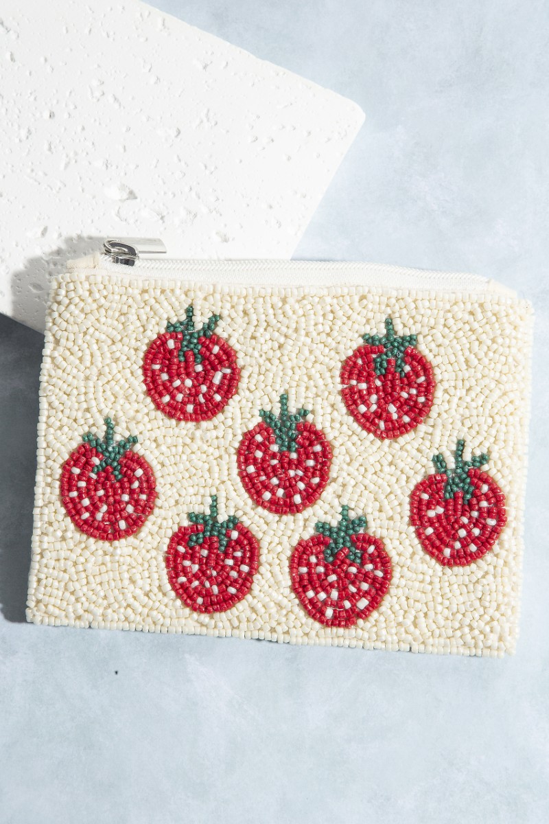 Multi Strawberry Seed Beaded Coin Purse