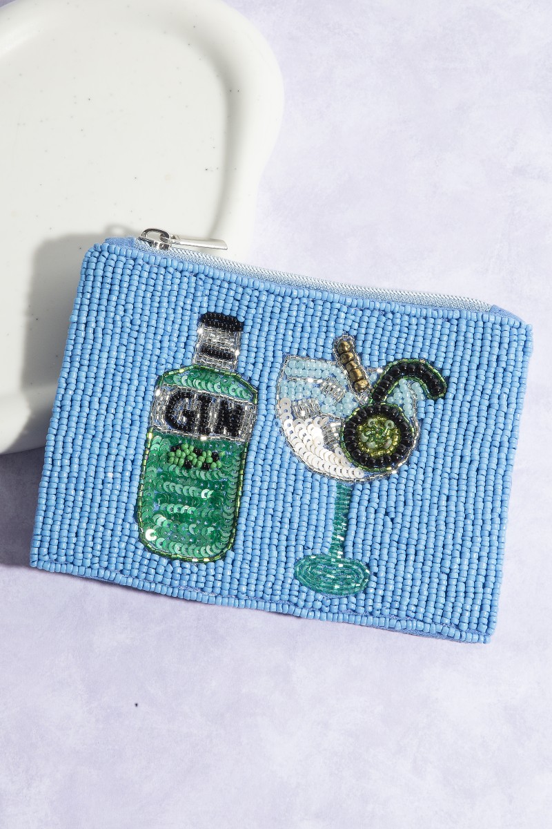Seed Beaded Gin Glass Coin Purse