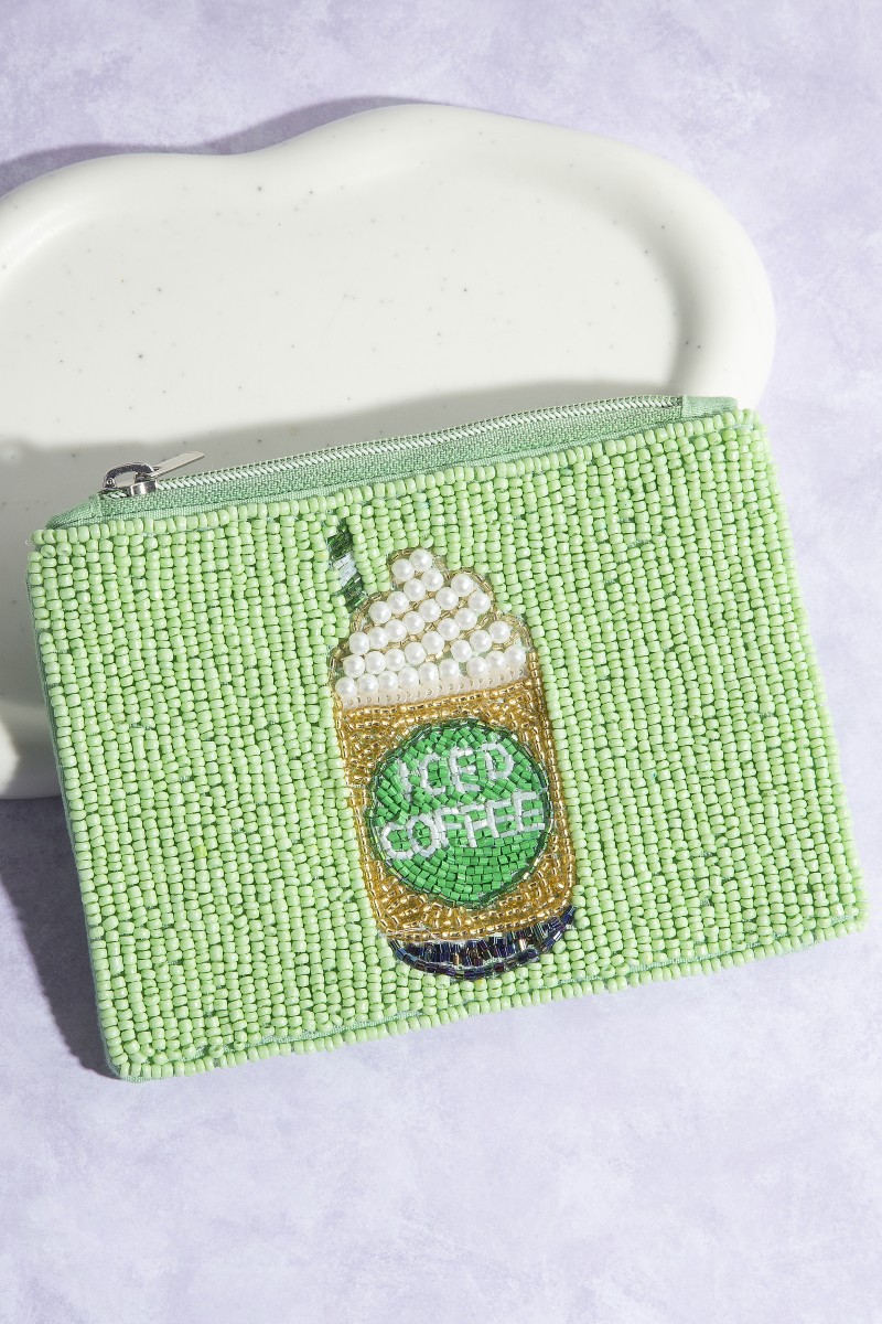 Iced Coffee Seed Beaded Coin Purse