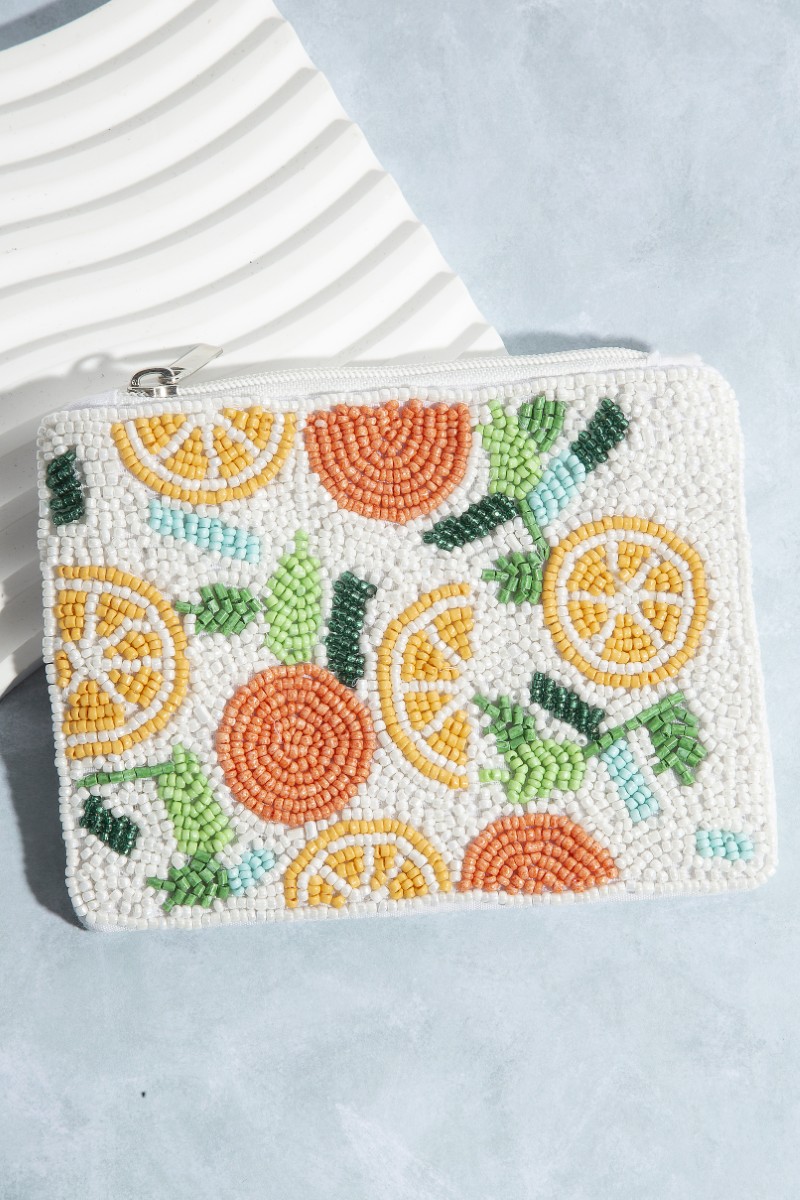Seed Beaded Multi Lemon Fruit Coin Purse