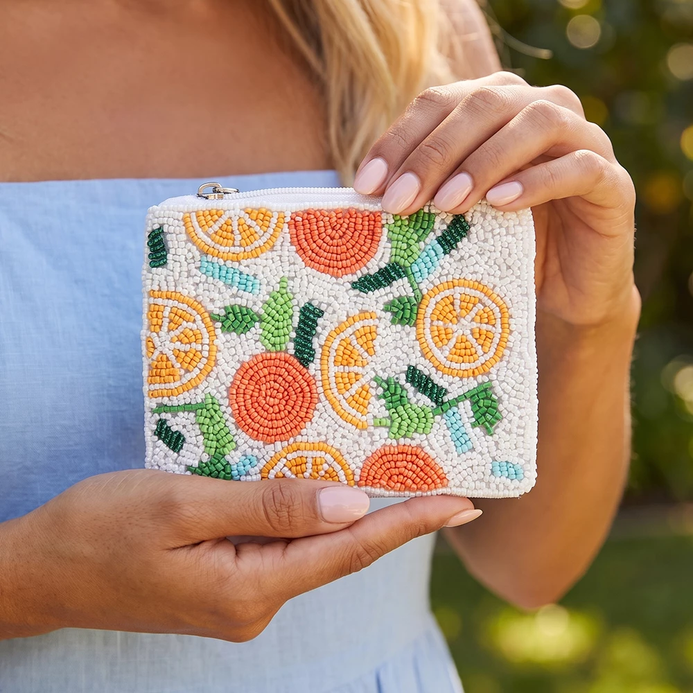 Beaded Citrus Orange Slice Coin Pouch