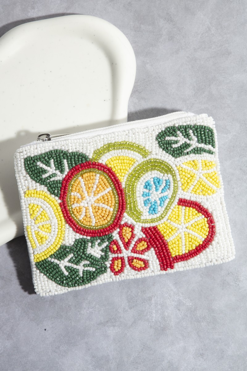 Seed Beaded Assorted Lemon Fruit Coin Purse